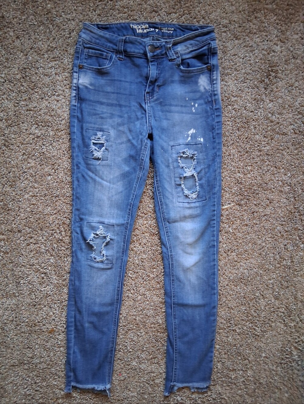 Y2K Hippie Laundry Midrise Skinny Ripped Faded Jeans